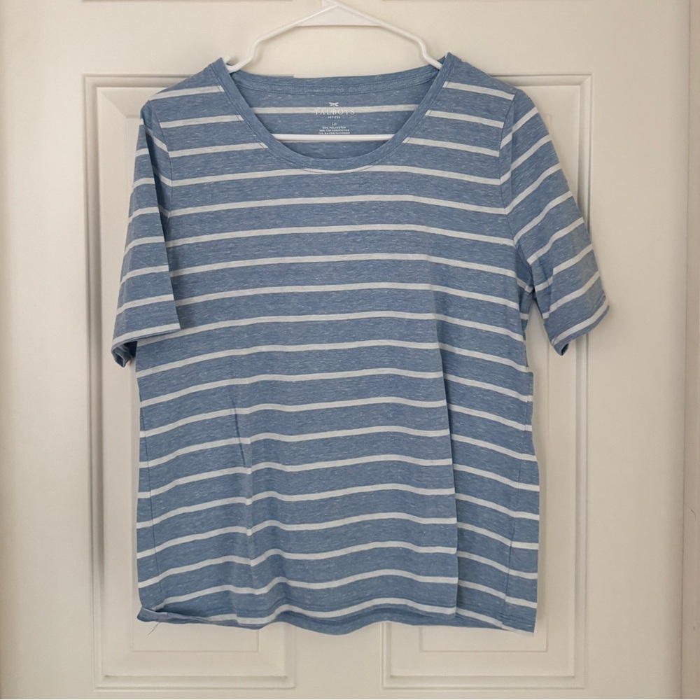 Talbots Blue and White Striped Short Sleeve Shirt